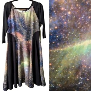 Cult of California 2X fit and flare Galaxy Colorblock plus dress mesh sleeves